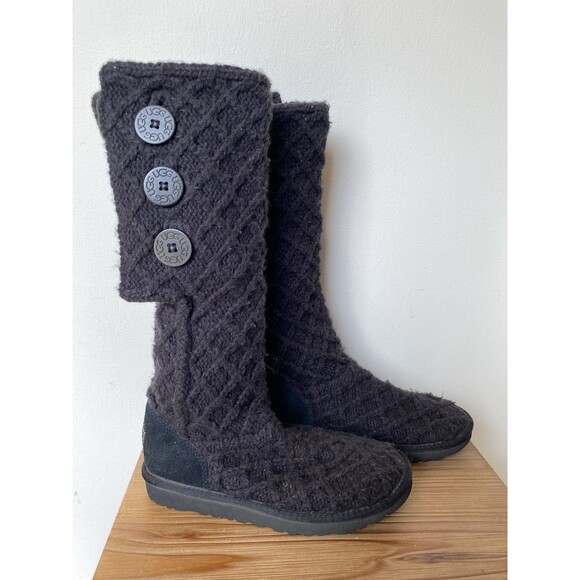 Ugg Australia Womens Boots Size 7 Black Lattice Cardy Sweater Knit S/N 3066 Y2K - Picture 6 of 11